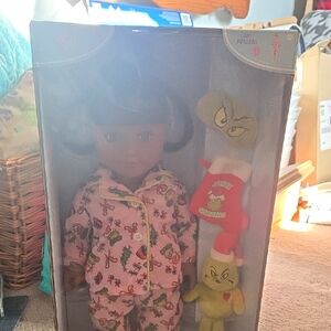 Girls' My Life Doll with Pink Grinch Pajamas and Grinch Plush Set